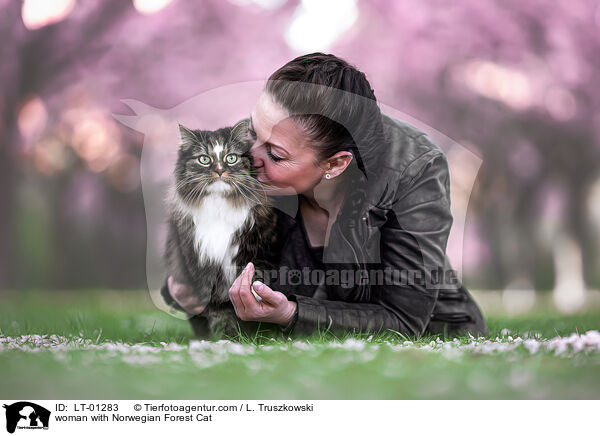 Frau mit Norwegische Waldkatze / woman with Norwegian Forest Cat / LT-01283