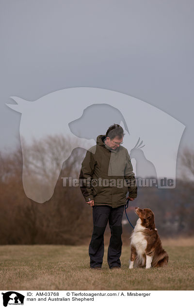 Mann und Australian Shepherd / man and Australian Shepherd / AM-03768