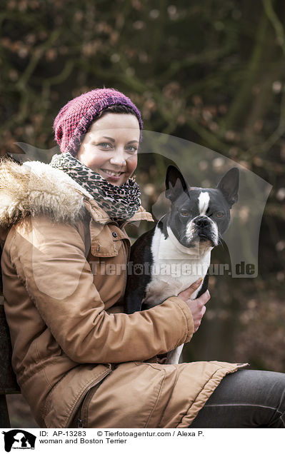 woman and Boston Terrier / AP-13283