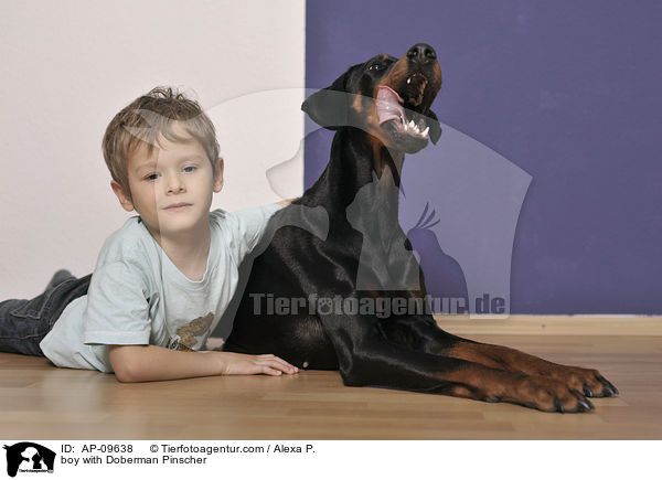 Junge mit Dobermann / boy with Doberman Pinscher / AP-09638
