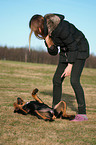 woman and young Great Swiss Mountain Dog