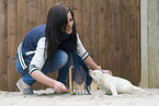 woman with Labrador Retriever Puppy