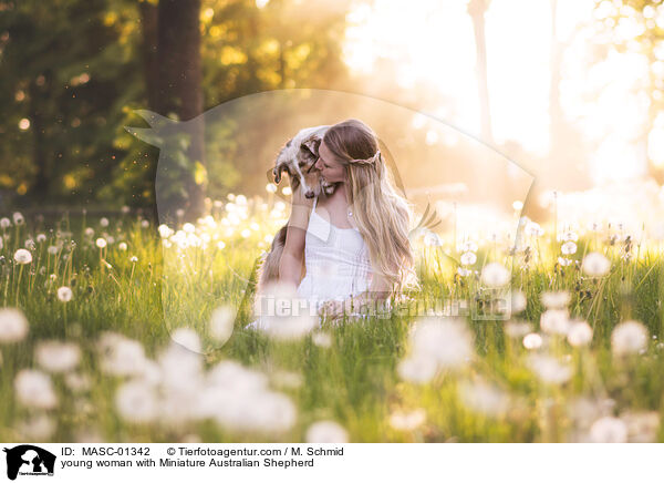 junge Frau mit Miniature Australian Shepherd / young woman with Miniature Australian Shepherd / MASC-01342