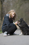 woman and Shetland Sheepdog