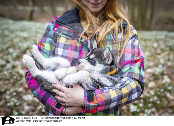 Frau mit Siberian Husky Welpe / woman with Siberian Husky puppy / STM-01595