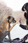 woman with Boxer-Mongrel