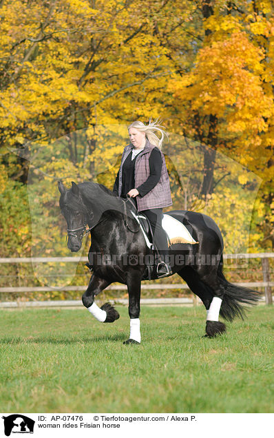 woman rides Frisian horse / AP-07476
