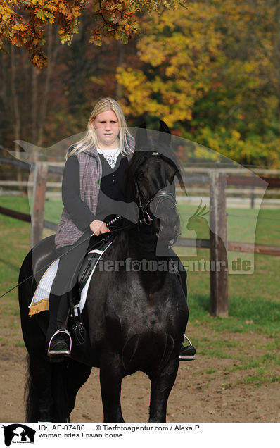 woman rides Frisian horse / AP-07480