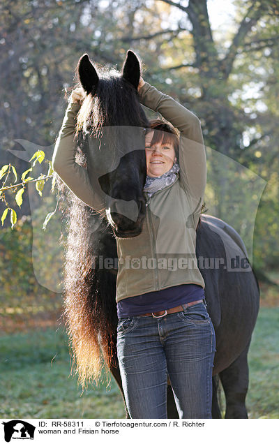 woman and Frisian horse / RR-58311