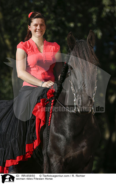 woman rides Friesian Horse / RR-85850