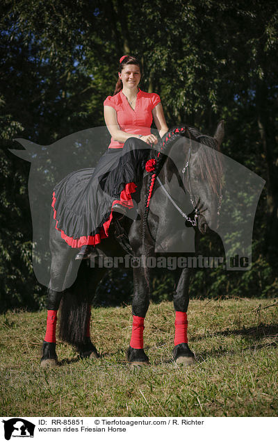 Frau reitet Friese / woman rides Friesian Horse / RR-85851