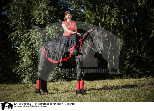 Frau reitet Friese / woman rides Friesian Horse / RR-85852
