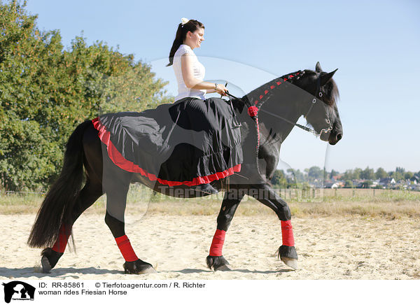woman rides Friesian Horse / RR-85861