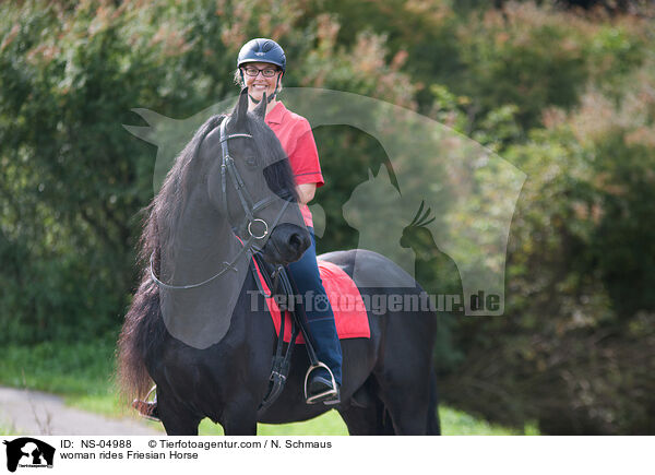 Frau reitet Friese / woman rides Friesian Horse / NS-04988
