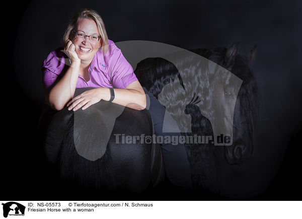 Friese mit Frau / Friesian Horse with a woman / NS-05573