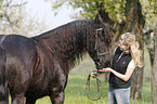 young woman with Friesian Horse