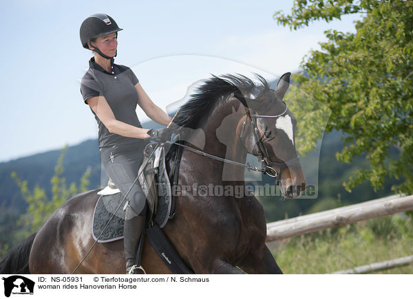 Frau reitet Hannoveraner / woman rides Hanoverian Horse / NS-05931