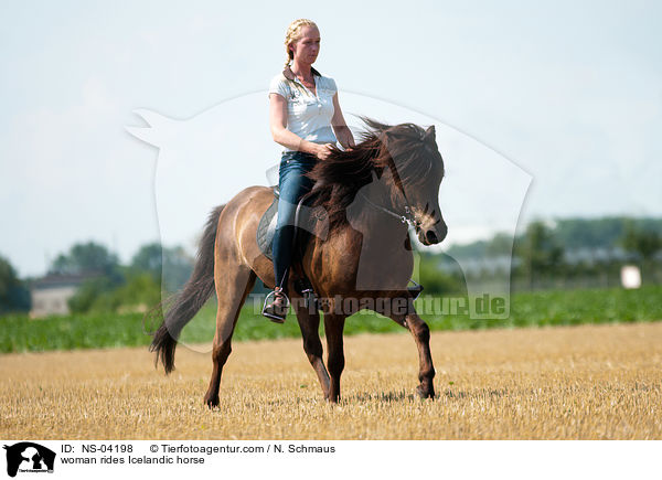 Frau reitet Islnder / woman rides Icelandic horse / NS-04198