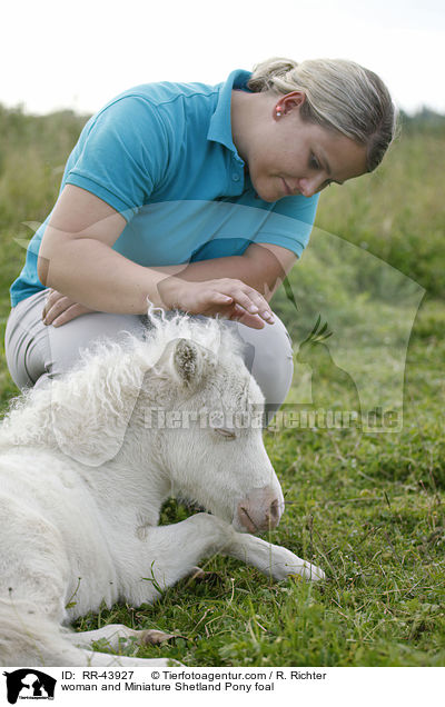 woman and Miniature Shetland Pony foal / RR-43927
