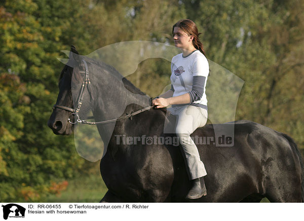 Friese mit Reiterin / friesian with horsewoman / RR-06455